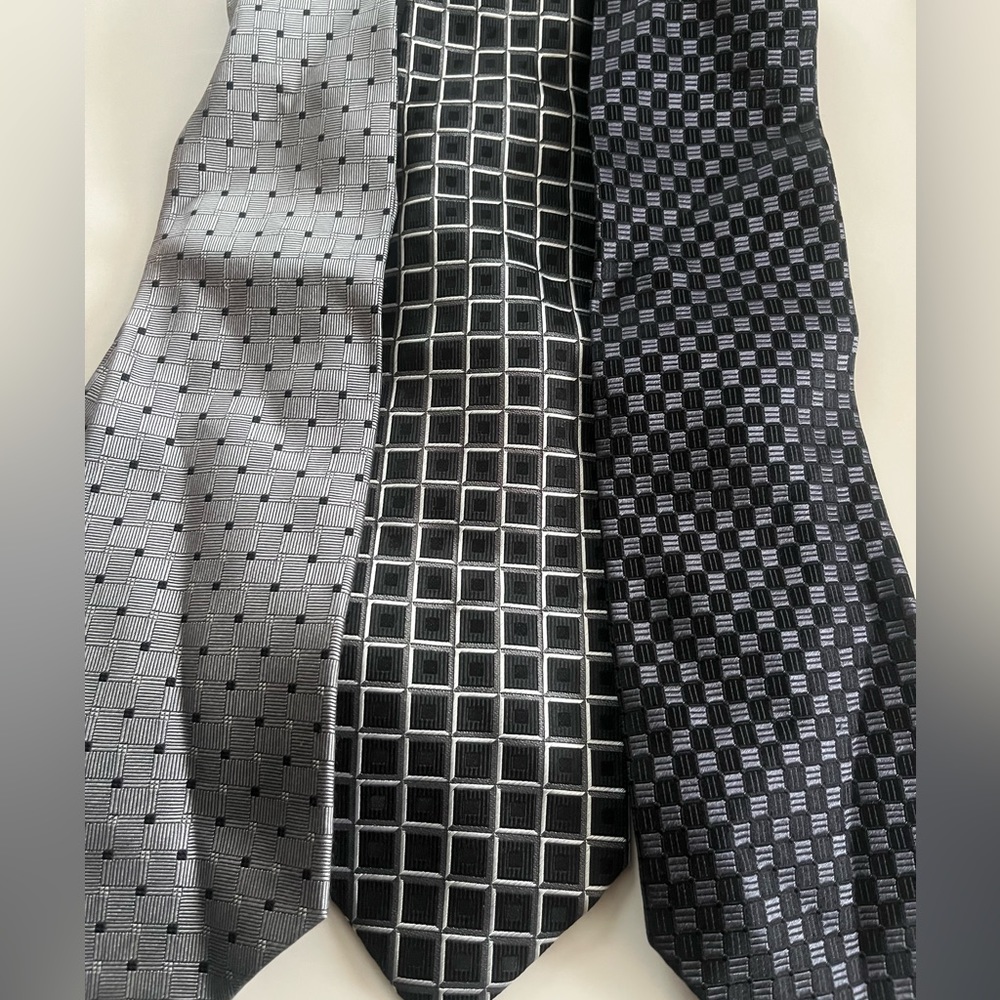Men’s black and gray tie bundle.  3 ties